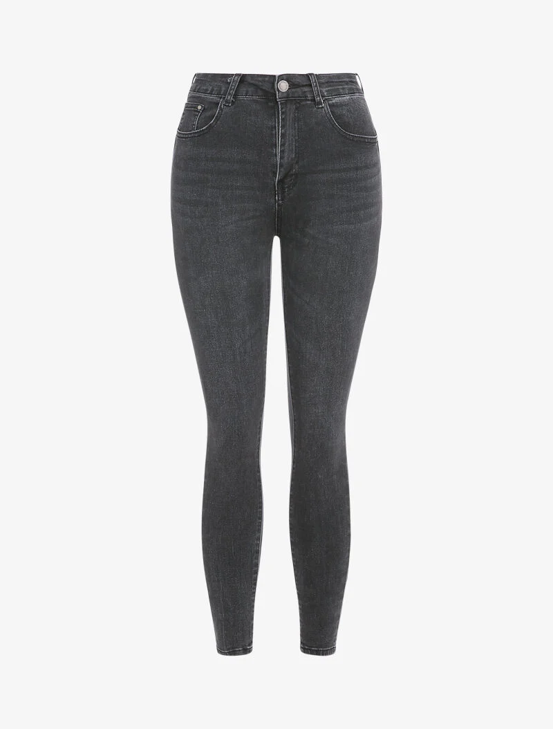 Licht vervaagde hoge taille skinny jeans - Donkergrijs