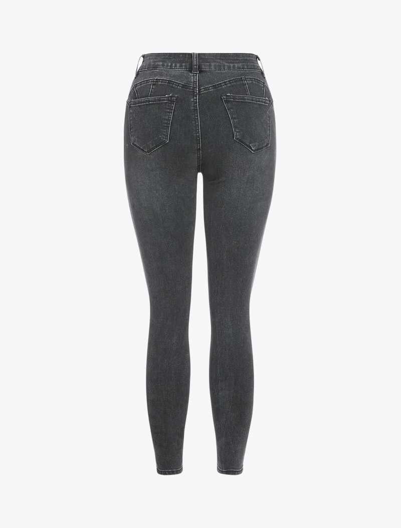 Licht vervaagde hoge taille skinny jeans - Donkergrijs - Image 2