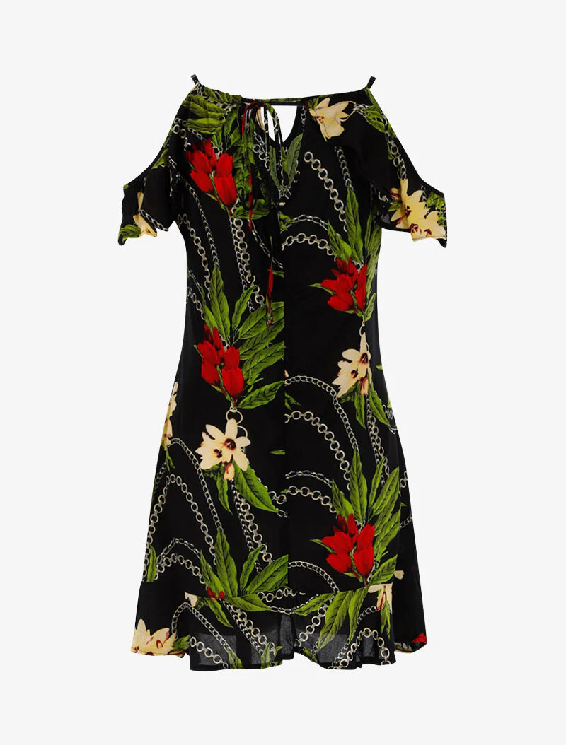 Lichte jurk met bloemenprint en kettingen - zwart - Image 2