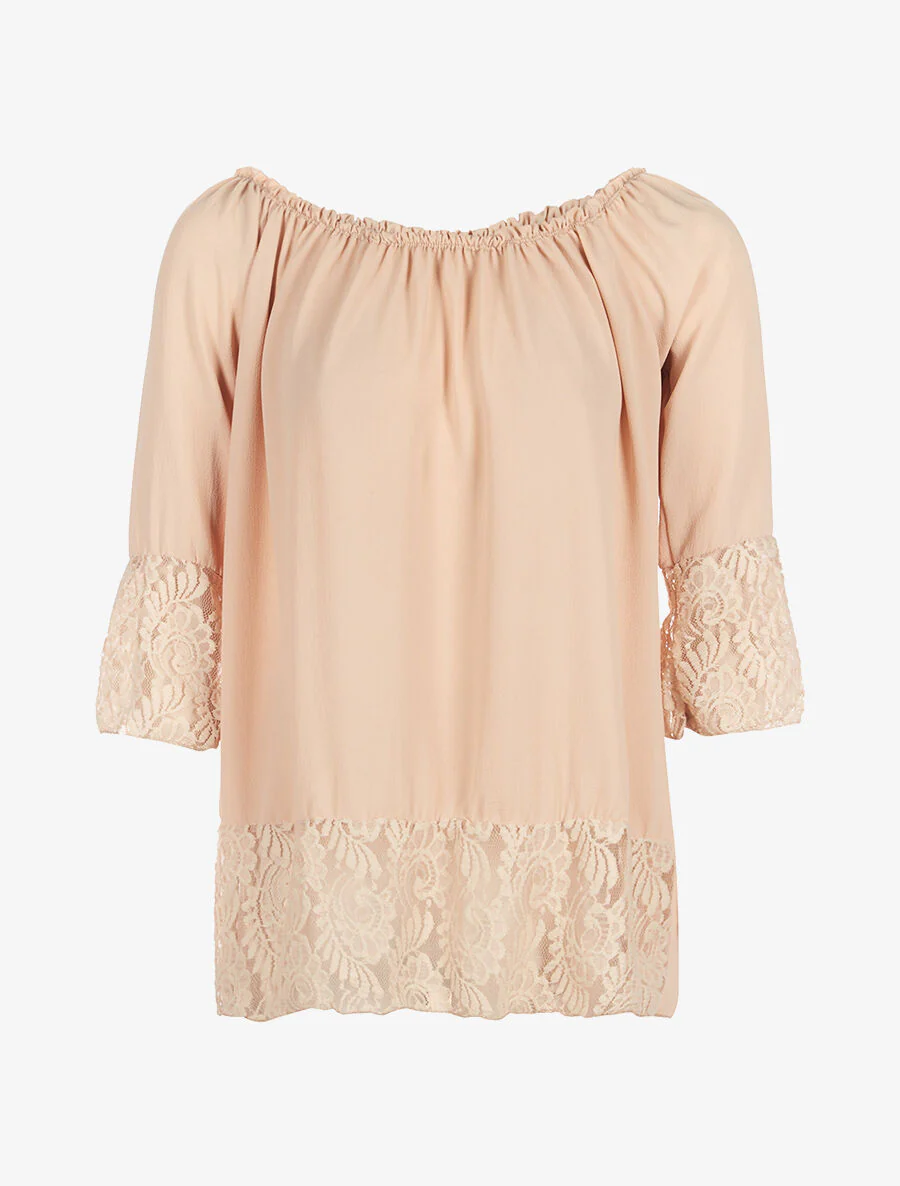 Lichte kanten blouse - beige