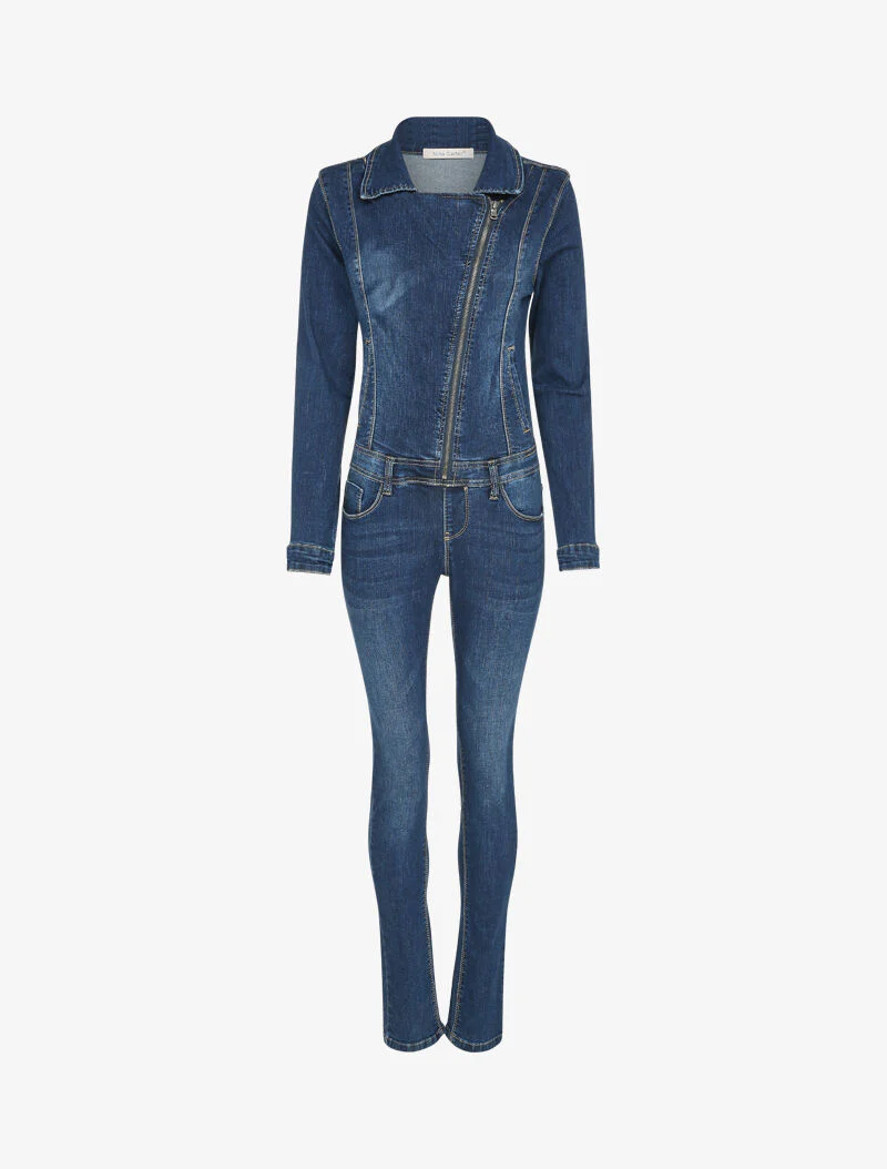 Licht vervaagde spijkerpak met ritssluiting - Denim blauw - Image 2