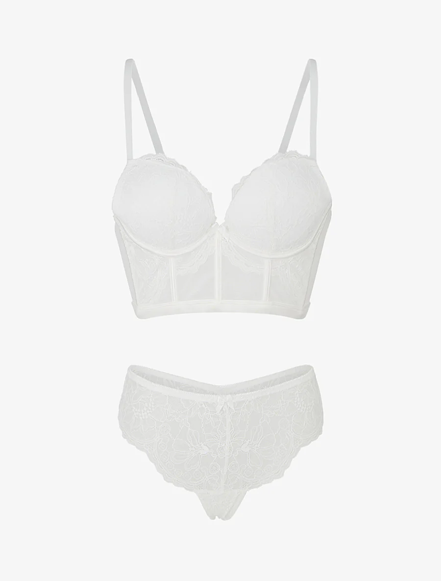 Lingerieset in korsetstijl met bloemenkant - Wit - Image 2