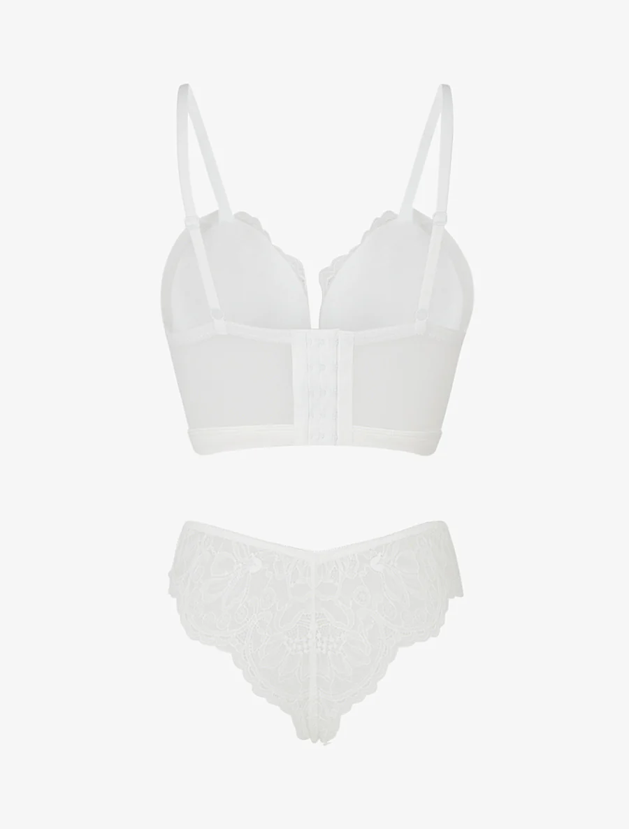 Lingerieset in korsetstijl met bloemenkant - Wit - Image 3