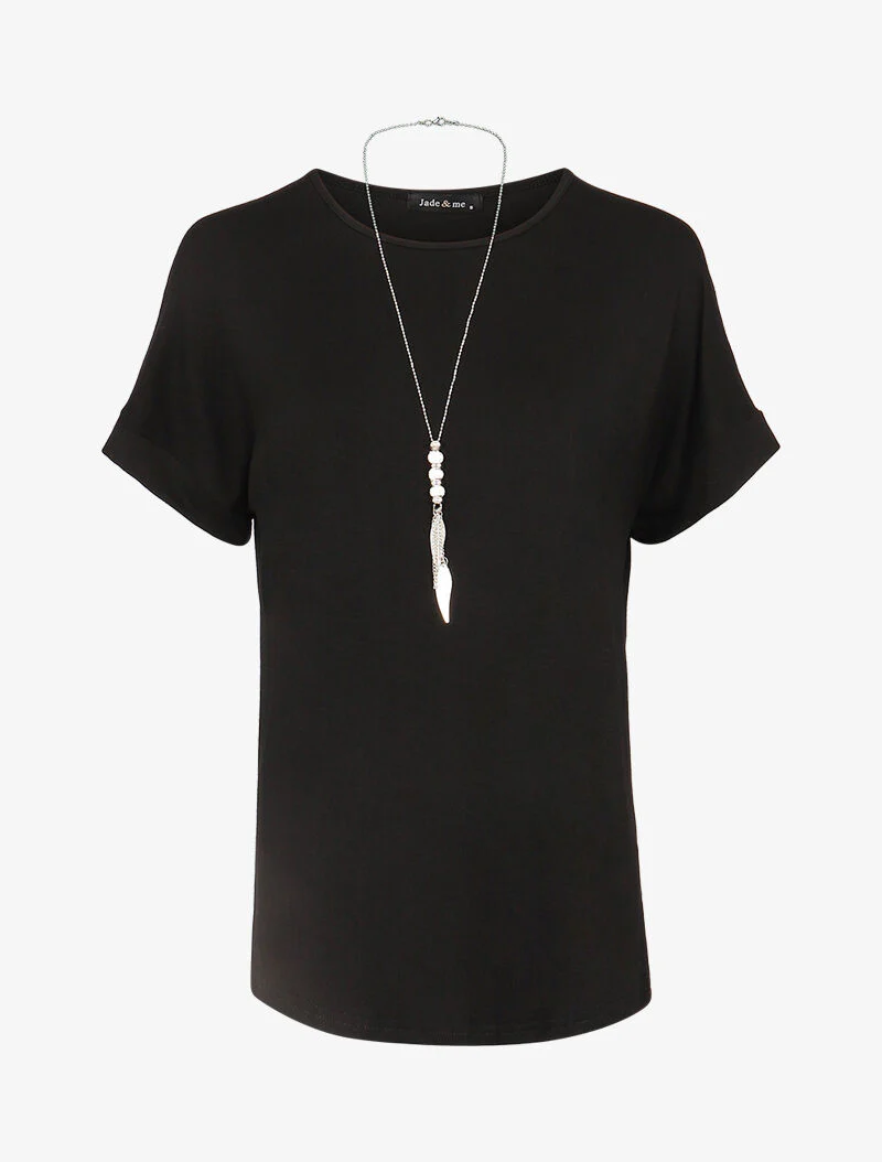 Losvallend T-shirt met halssnoer - zwart