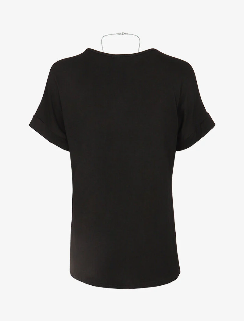 Losvallend T-shirt met halssnoer - zwart - Image 2