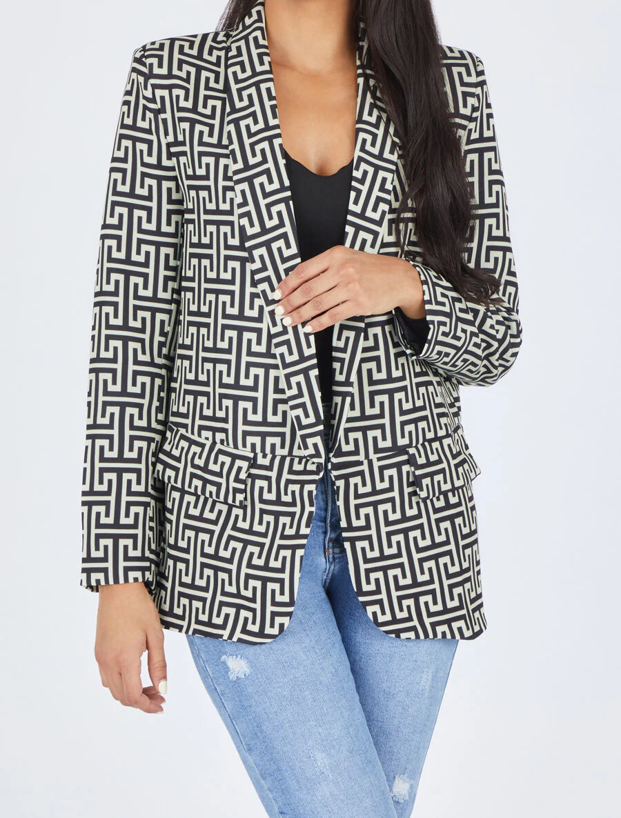 Losse blazer met Griekse print - wit - Image 4
