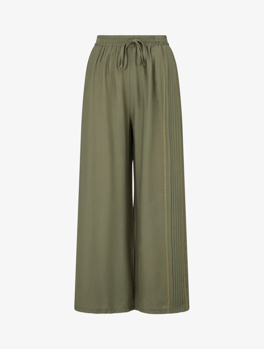 Losse broek met geplooid detail - Kaki