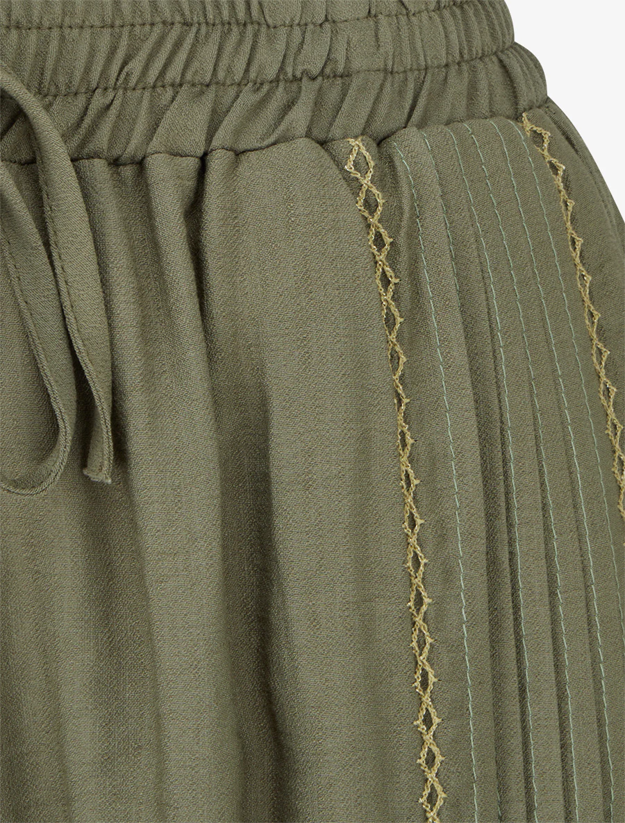 Losse broek met geplooid detail - Kaki - Image 3