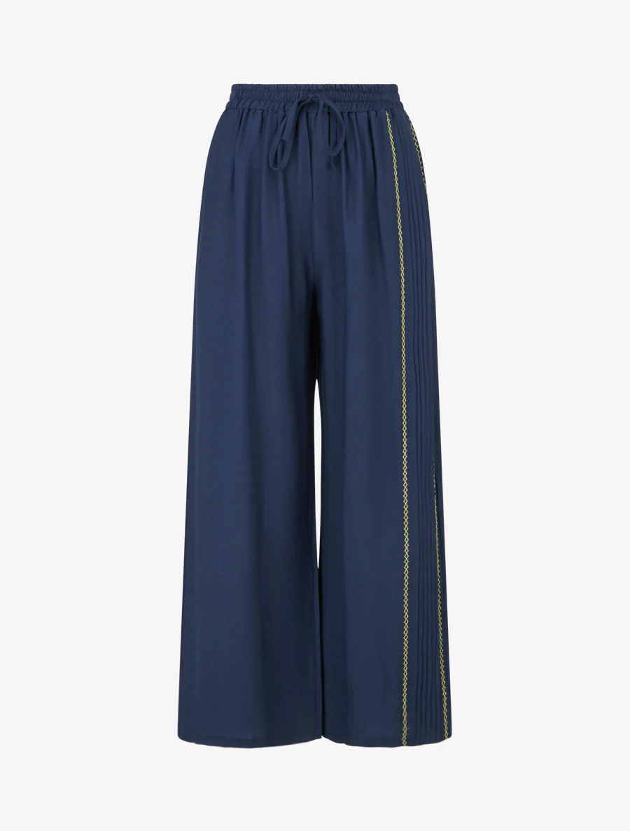 Losse broek met geplooid detail - Marine