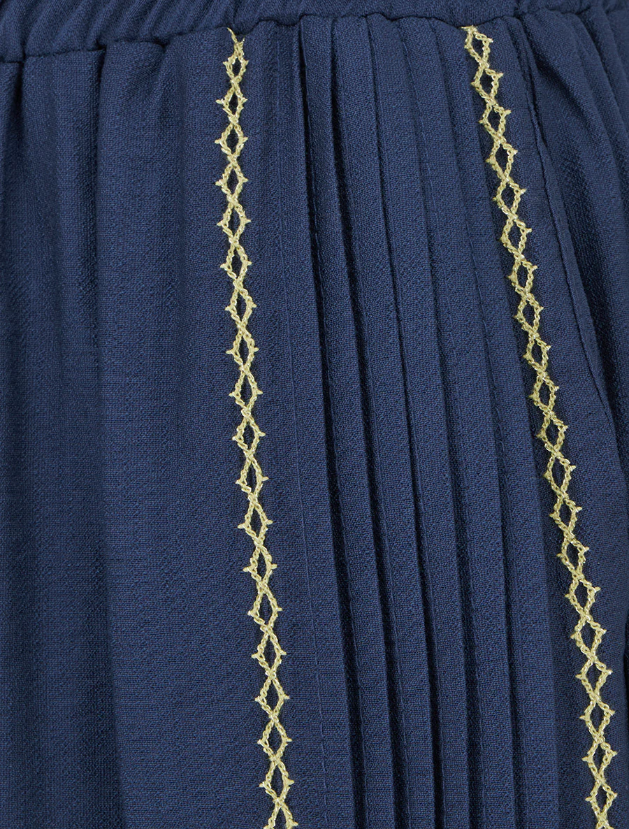 Losse broek met geplooid detail - Marine - Image 3