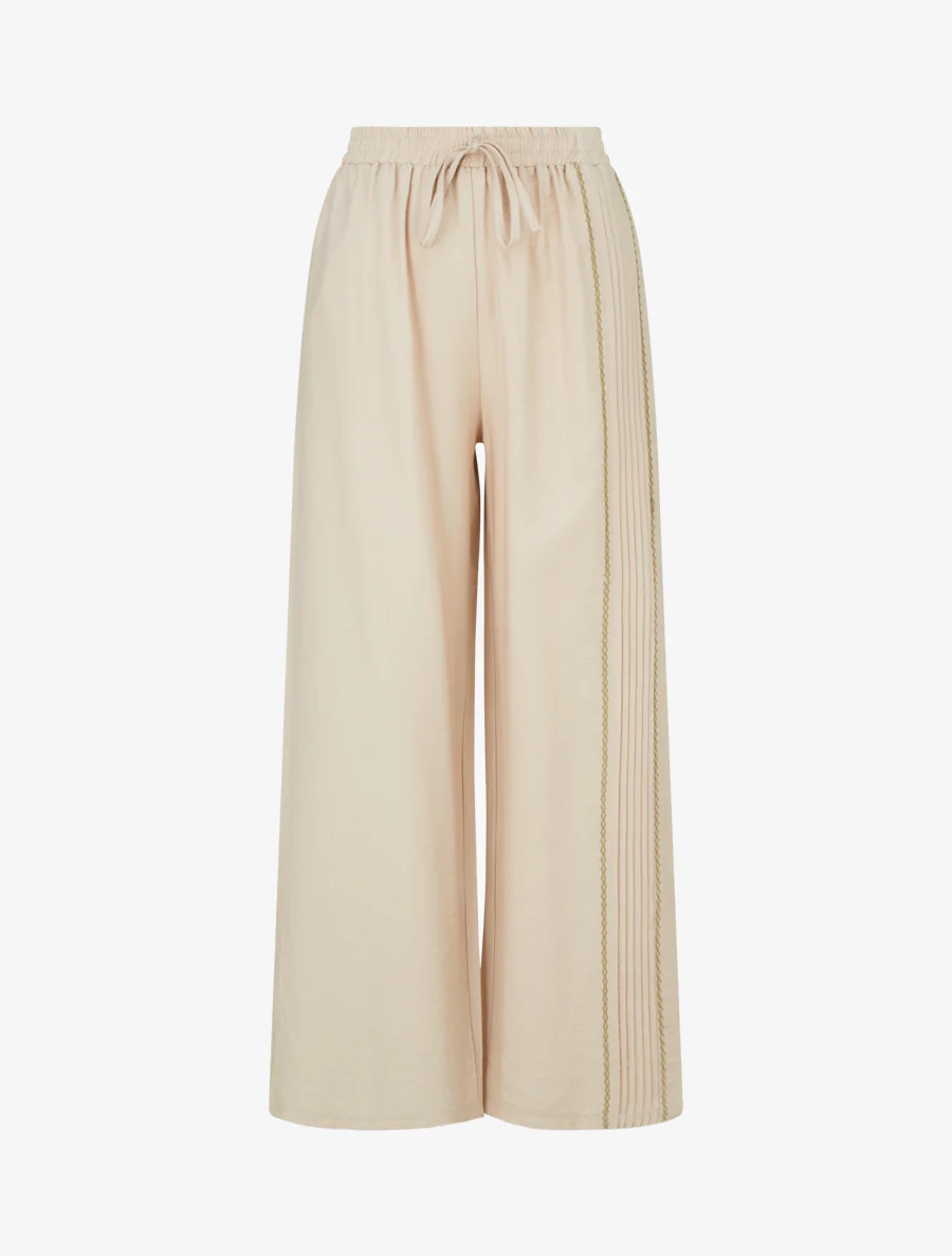 Losse broek met geplooid detail - Beige