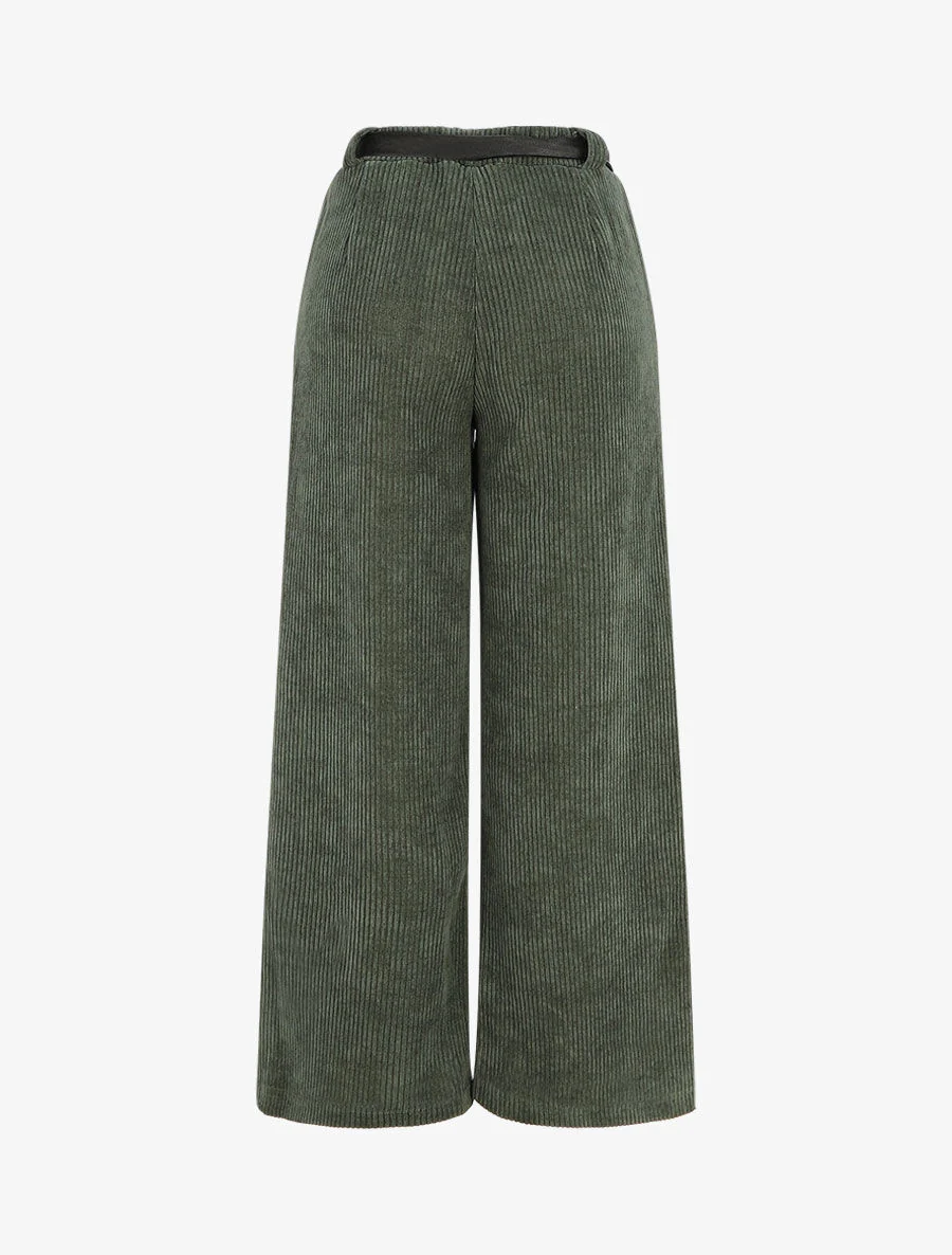 Losse corduroy broek - groen - Image 2
