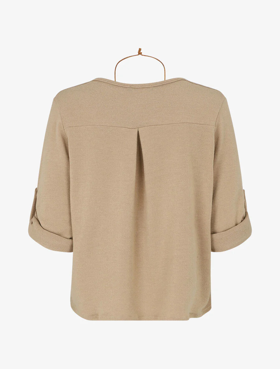 Losse effen trui met V-hals - Beige - Image 2