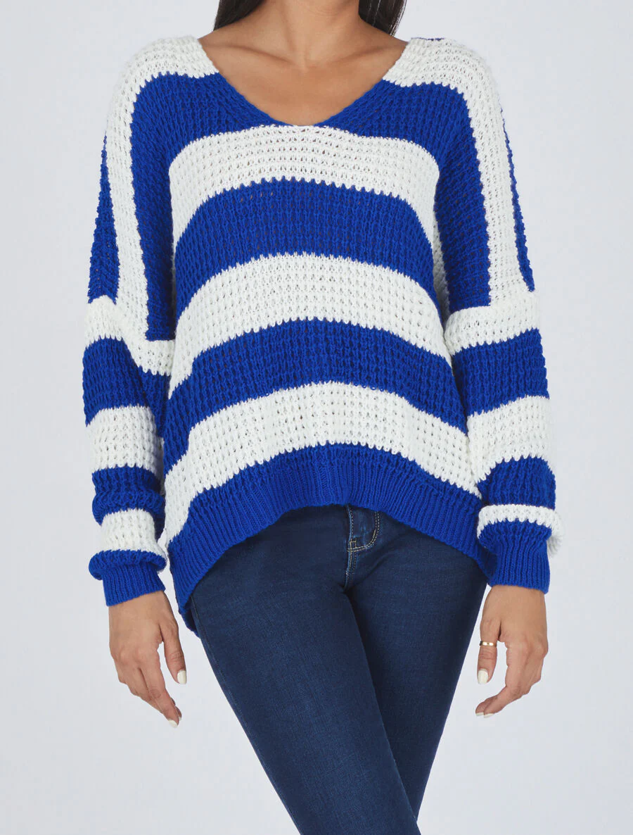 Losse gestreepte trui - Felblauw - Image 4