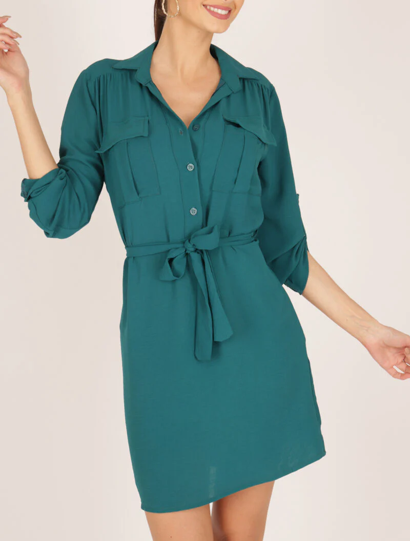 Losse jurk in overhemdstijl - blauwgroen - Image 3