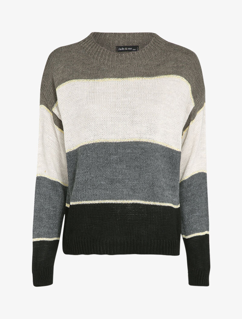 Gestreepte trui met glinsterende details - Taupe