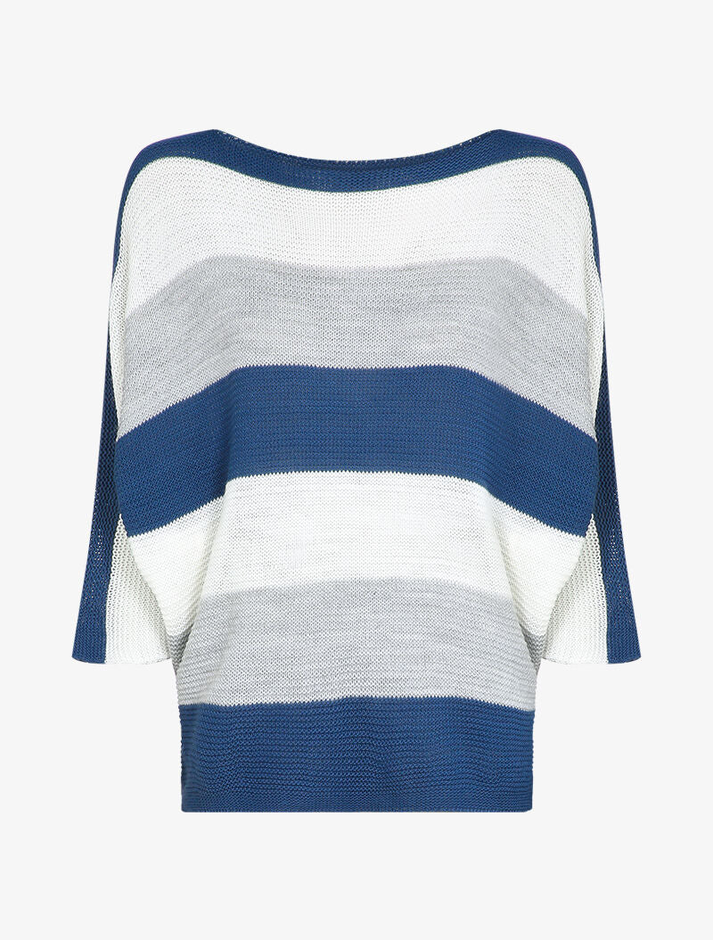 Gestreepte print dolman mouwen trui - Blauw