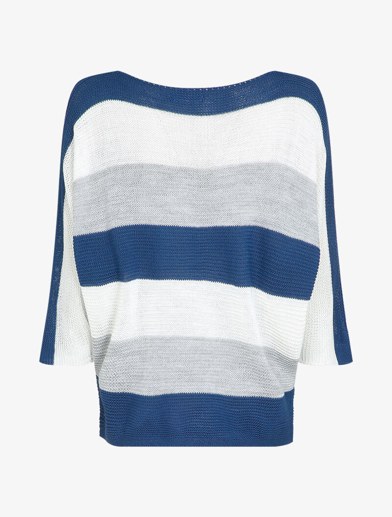 Gestreepte print dolman mouwen trui - Blauw - Image 2