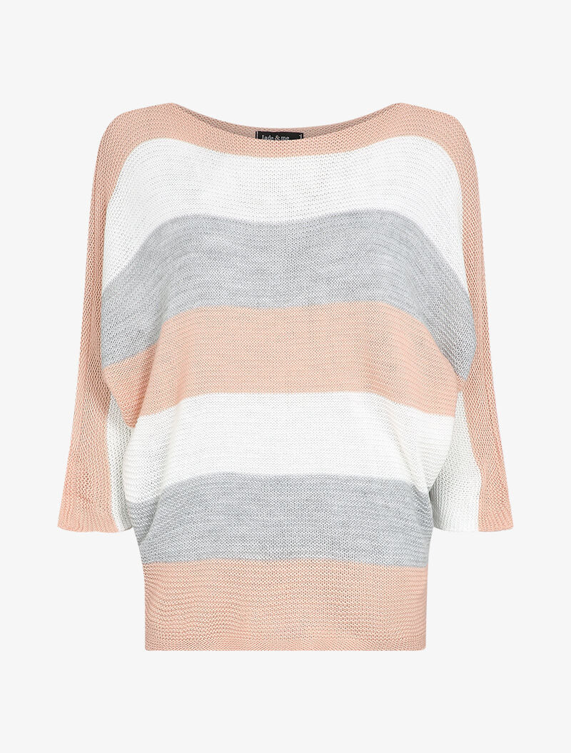 Gestreepte print dolman mouwen trui - Roze