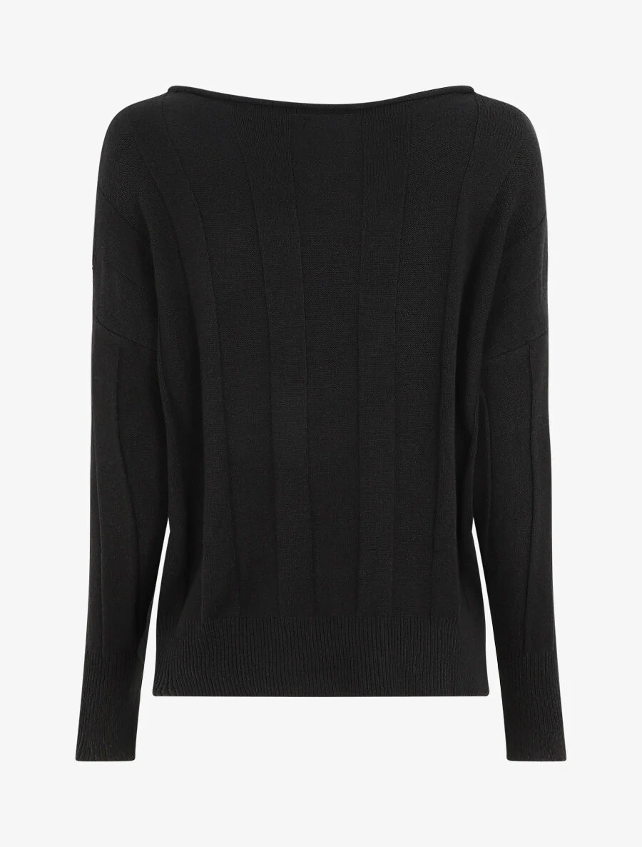 Losse trui van rib met boothals - zwart - Image 2