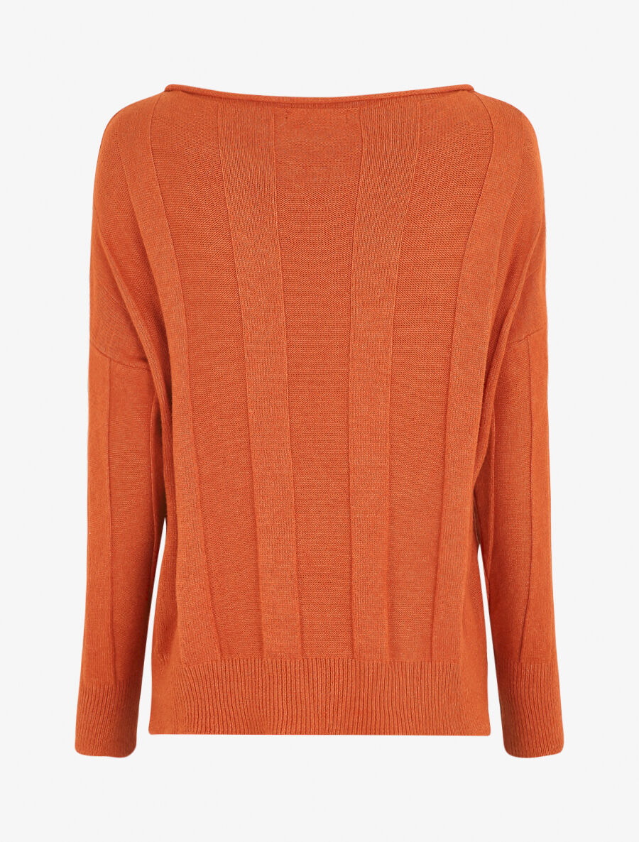 Losse trui van rib met boothals - oranje - Image 2