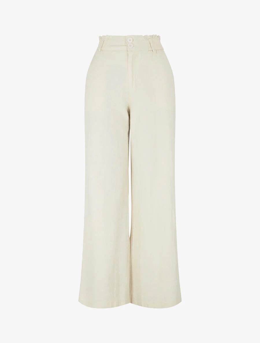 Losvallende broek in linnenlook met 2 knopen - Beige