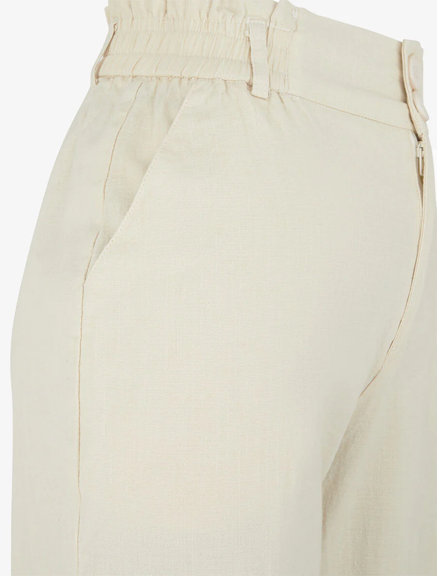 Losvallende broek in linnenlook met 2 knopen - Beige - Image 3