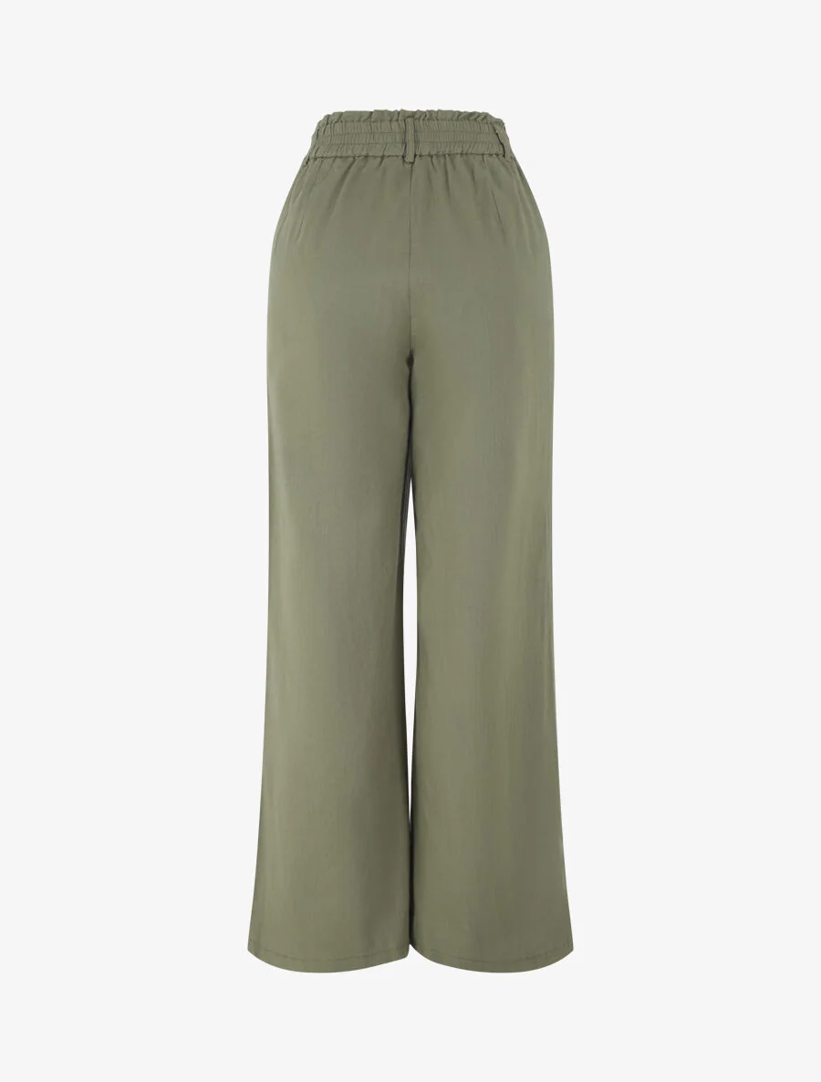 Losvallende broek in linnenlook met 2 knopen - Kakigroen - Image 2