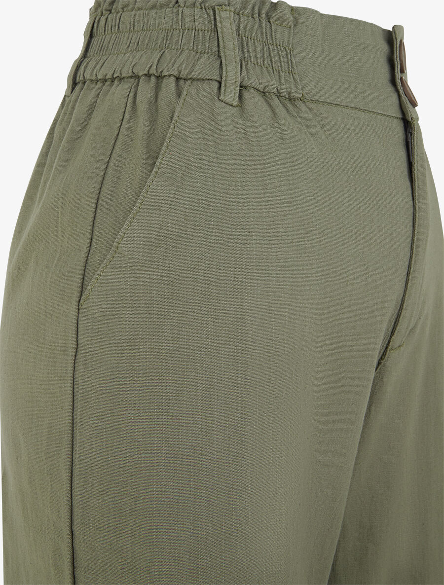 Losvallende broek in linnenlook met 2 knopen - Kakigroen - Image 3