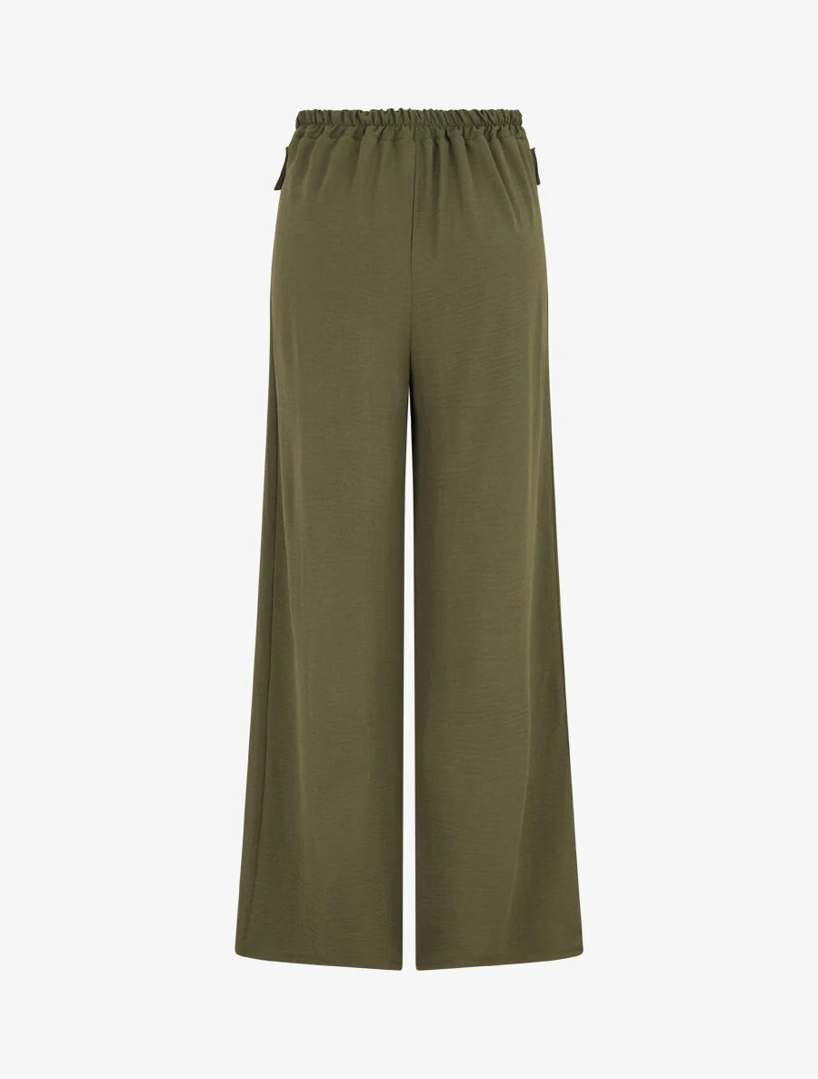 Losvallende broek met hoge taille en knopen - Kakigroen - Image 2