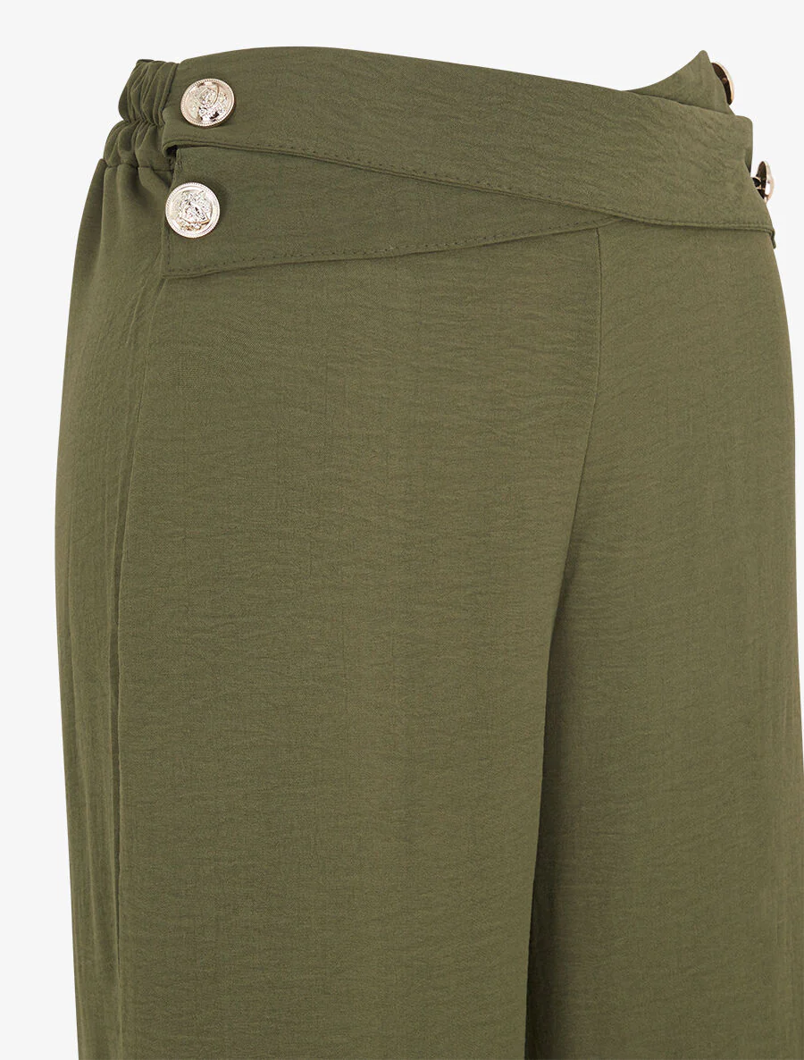 Losvallende broek met hoge taille en knopen - Kakigroen - Image 3