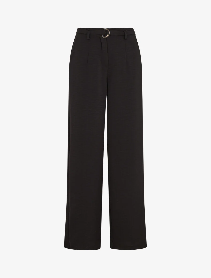 Losvallende effen broek met hoge taille - Zwart