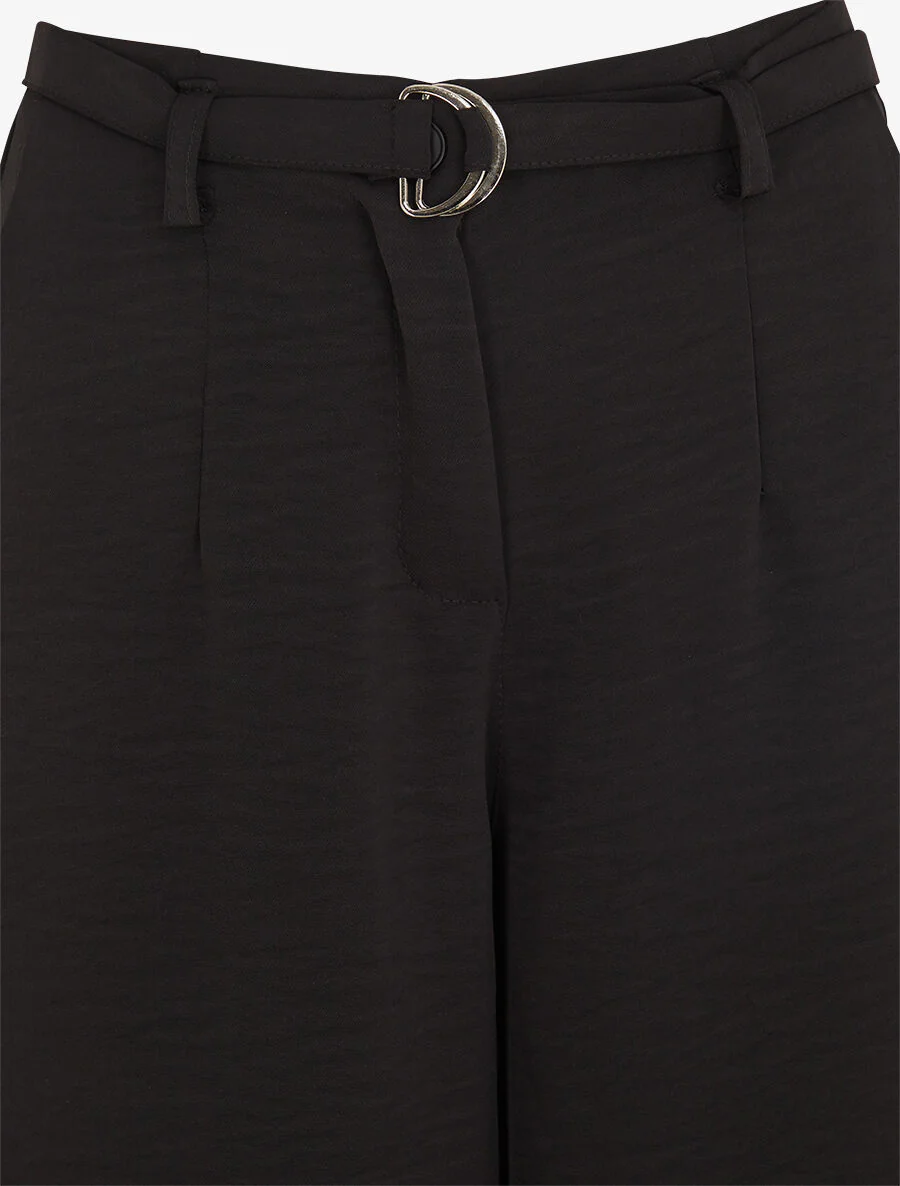 Losvallende effen broek met hoge taille - Zwart - Image 3