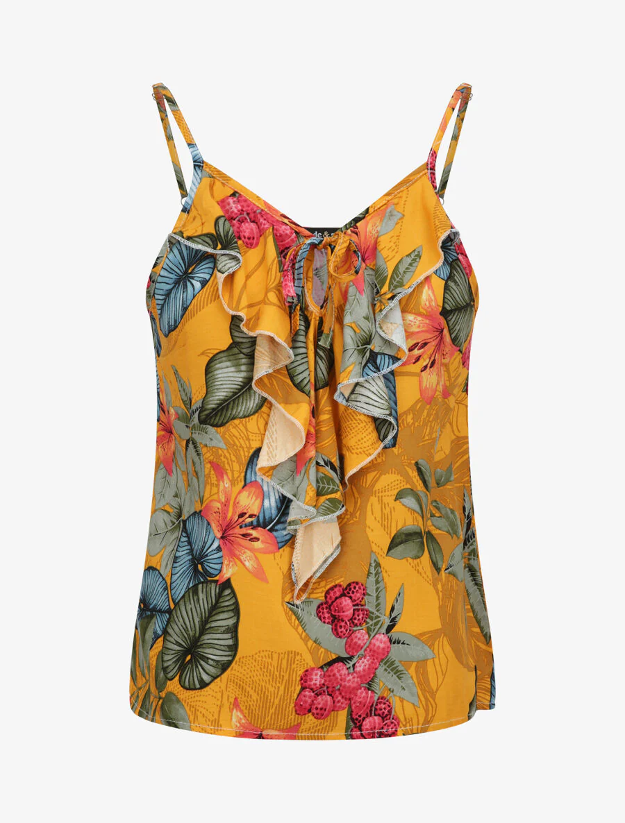 Losvallende V-hals Bloemenprint Tropische Blouse - oranje
