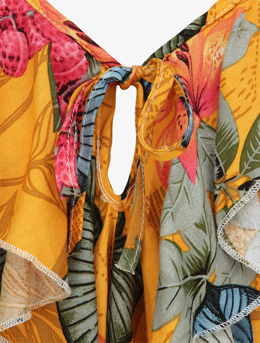 Losvallende V-hals Bloemenprint Tropische Blouse - oranje - Image 3