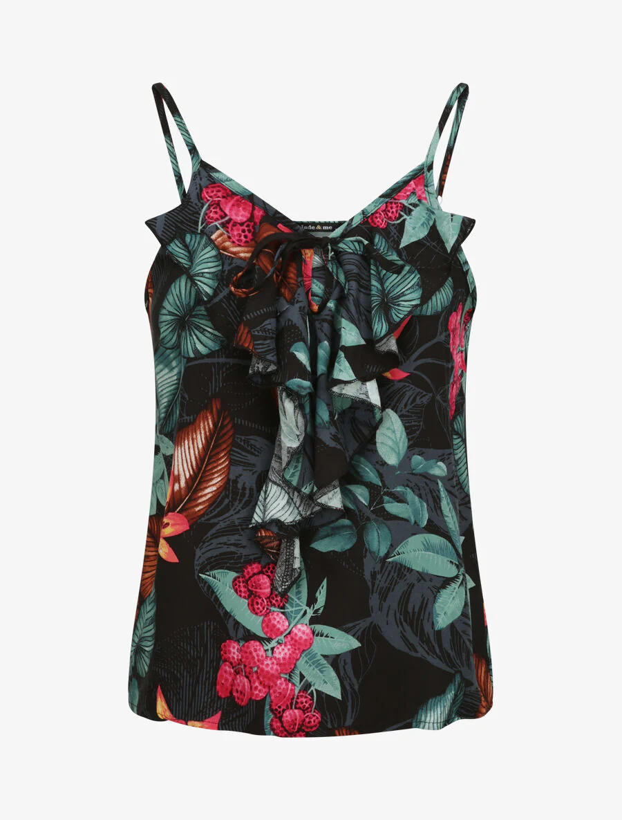 Losvallende V-hals Bloemenprint Tropische Blouse - Nachtblauw