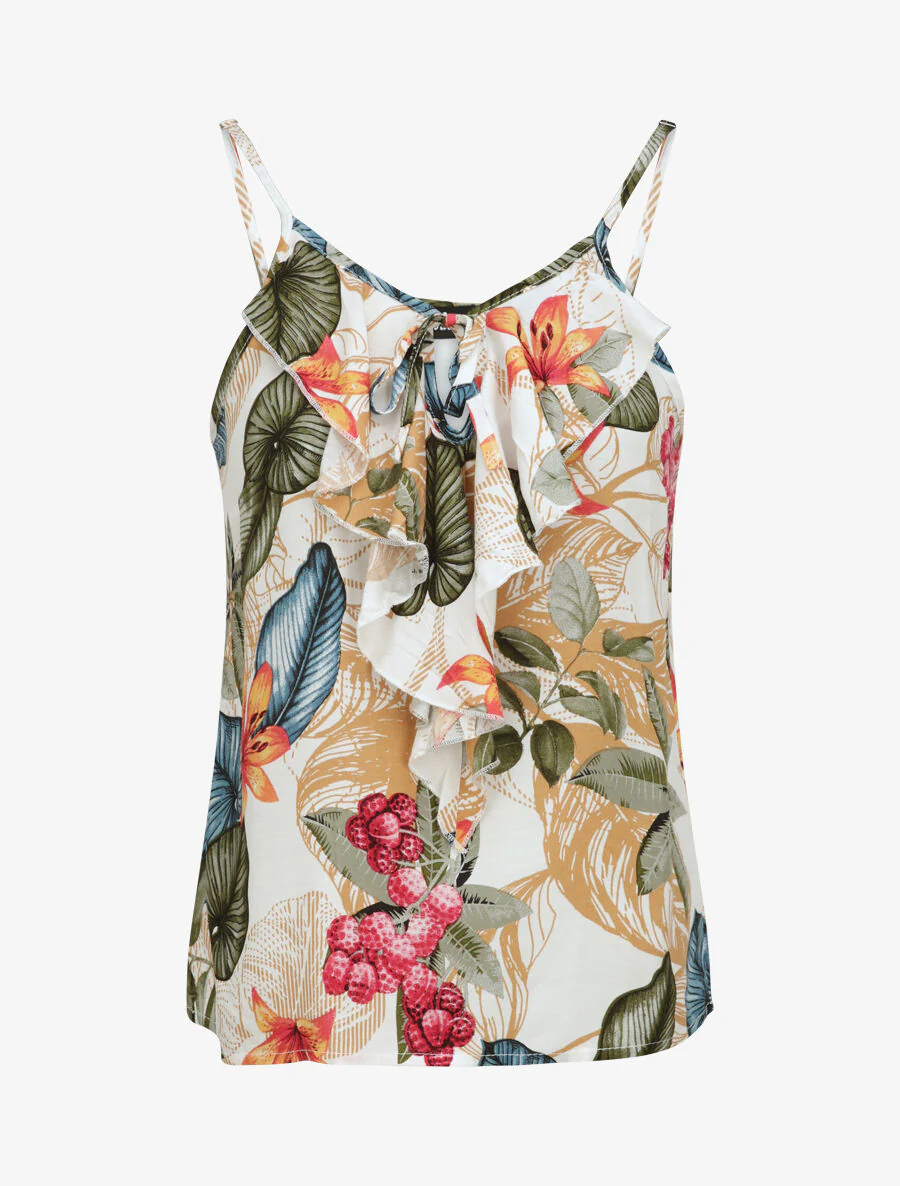 Losvallende V-hals Bloemenprint Tropische Blouse - wit