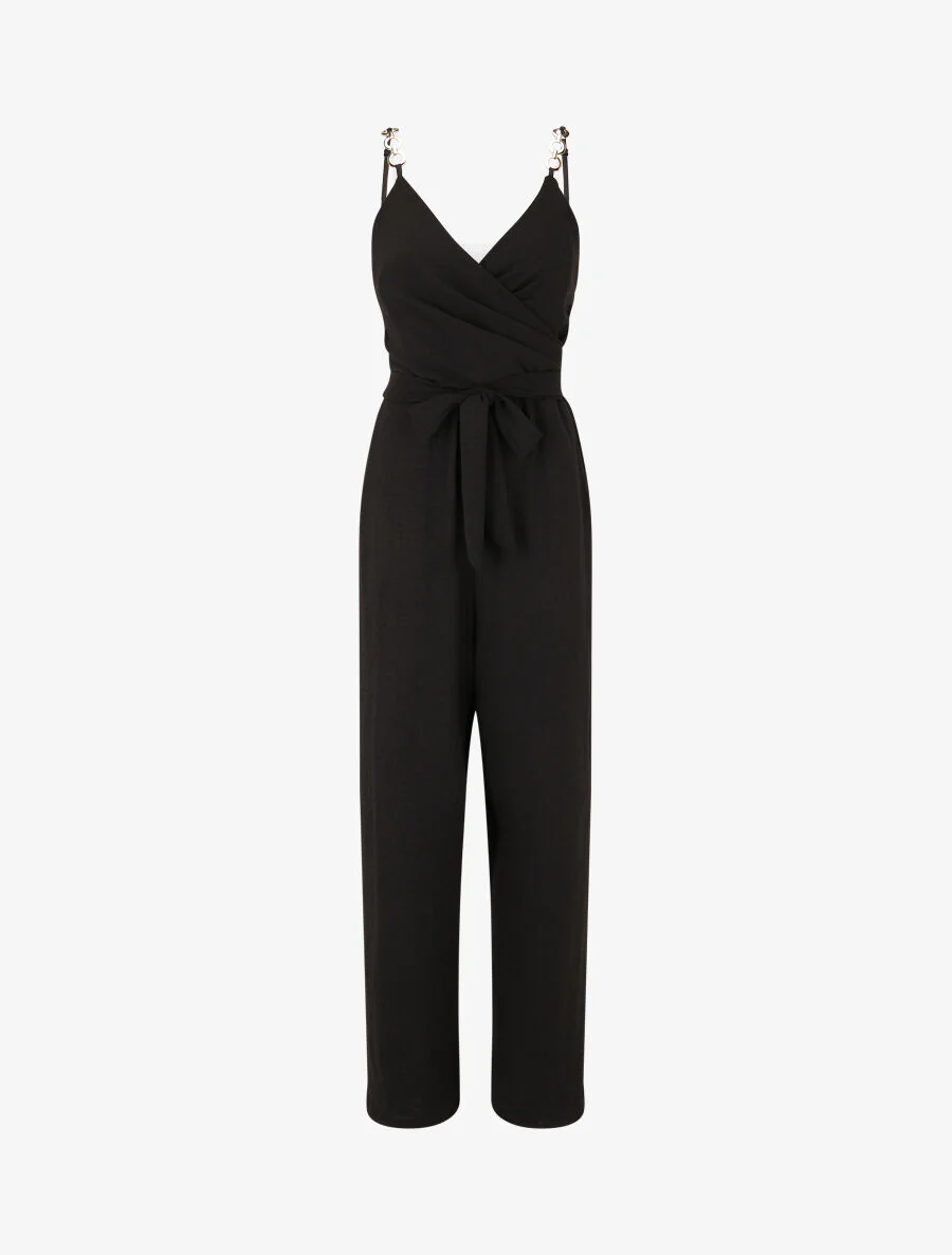 Loszittende jumpsuit met fijne bandjes met sieraden - Zwart