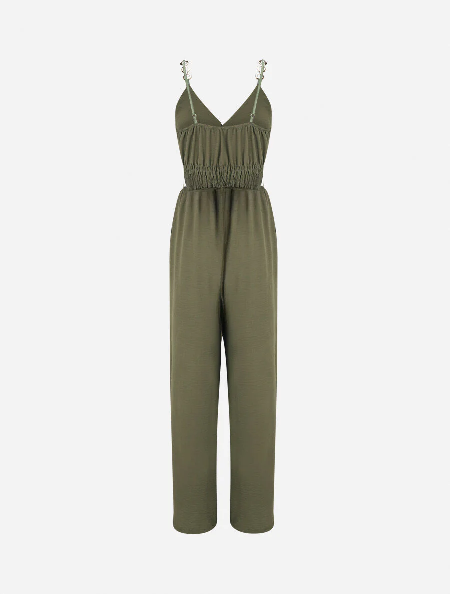 Loszittende jumpsuit met fijne bandjes met sieraden - Khaki - Image 2