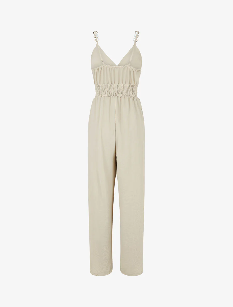 Loszittende jumpsuit met fijne bandjes met sieraden - Beige - Image 2