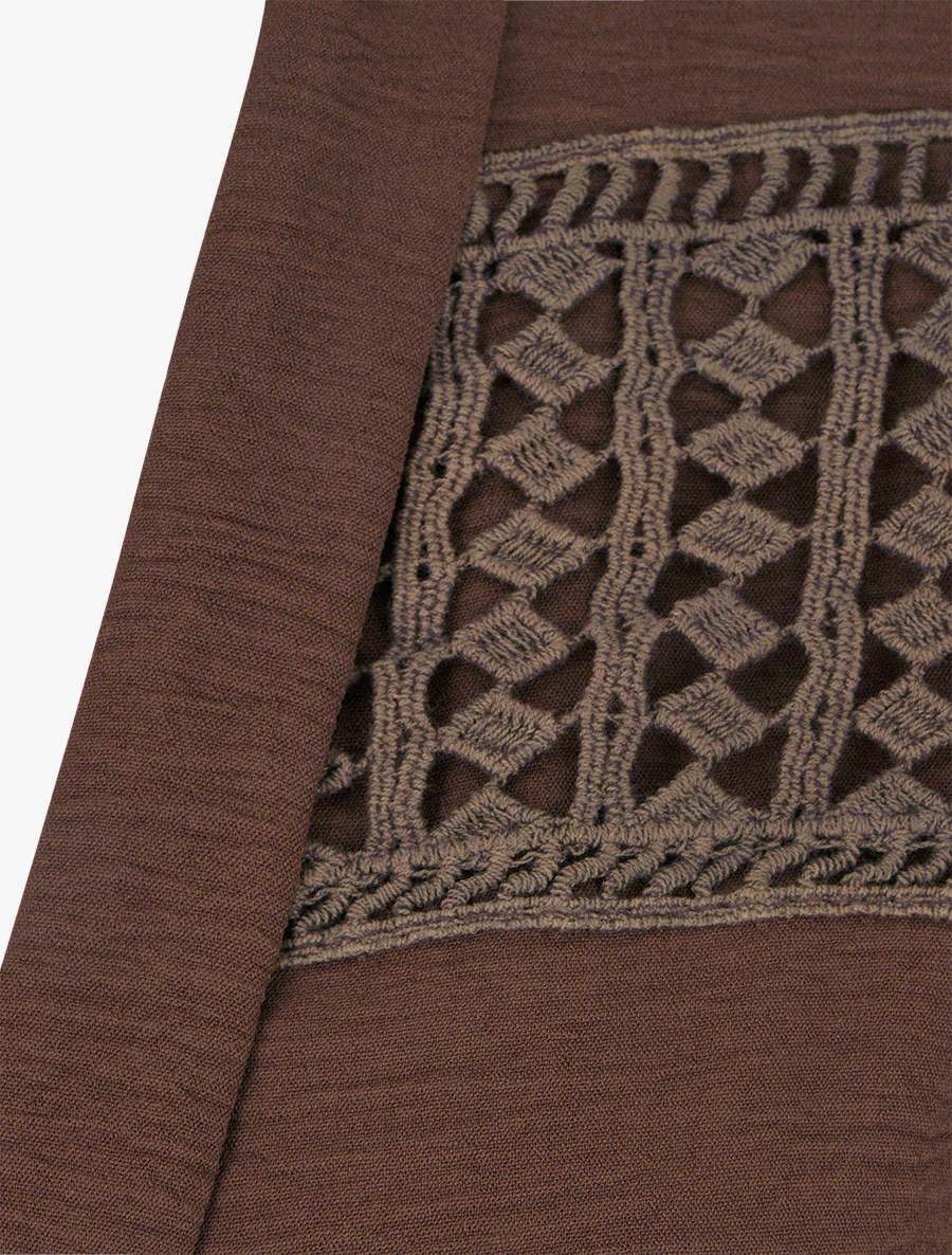 Luchtige blouse met bolvormige snit en haakdetails - Bruin - Image 3