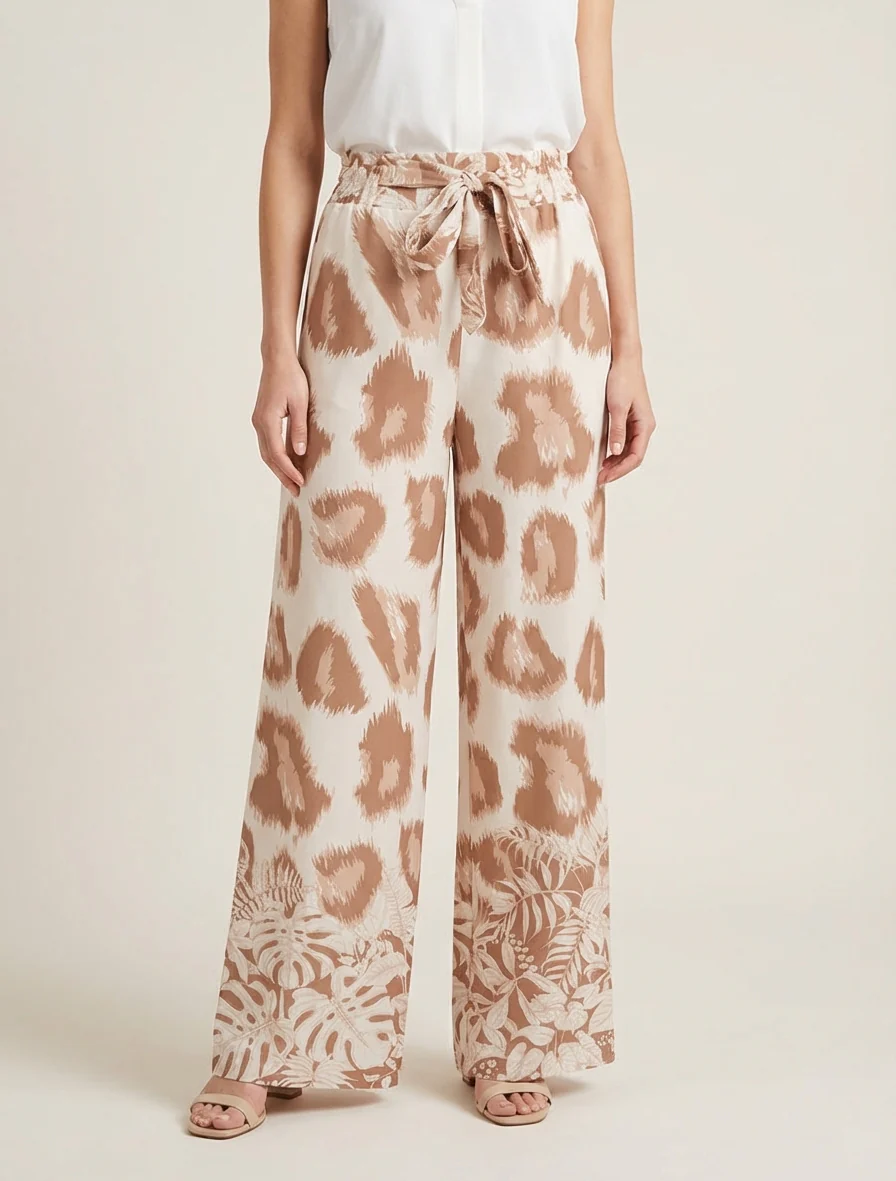 Luchtige broek met fantasieleopardprint - Kameel - Image 4