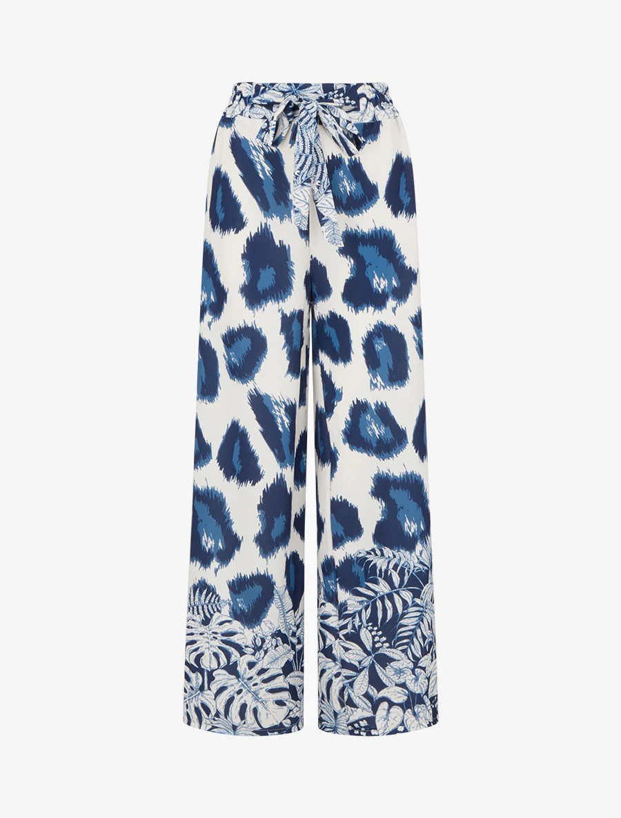 Luchtige broek met fantasieleopardprint - Marine
