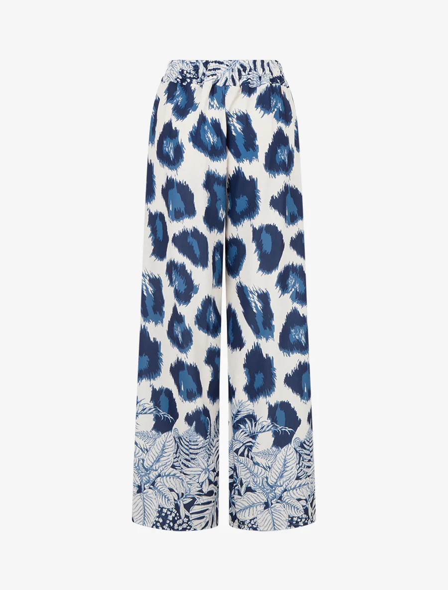 Luchtige broek met fantasieleopardprint - Marine - Image 2