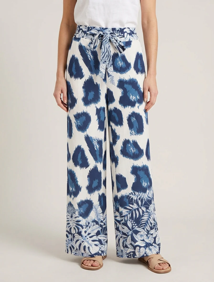 Luchtige broek met fantasieleopardprint - Marine - Image 4