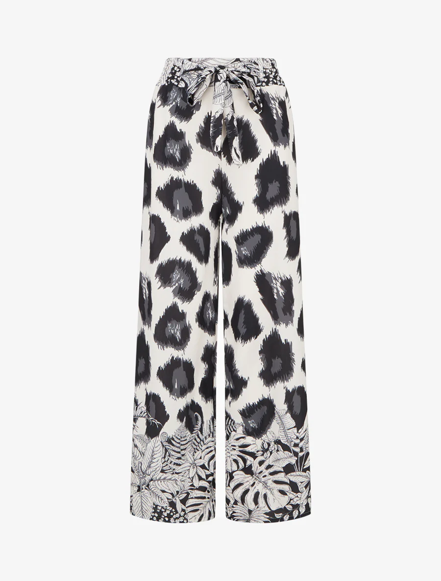 Luchtige broek met fantasieleopardprint - Zwart
