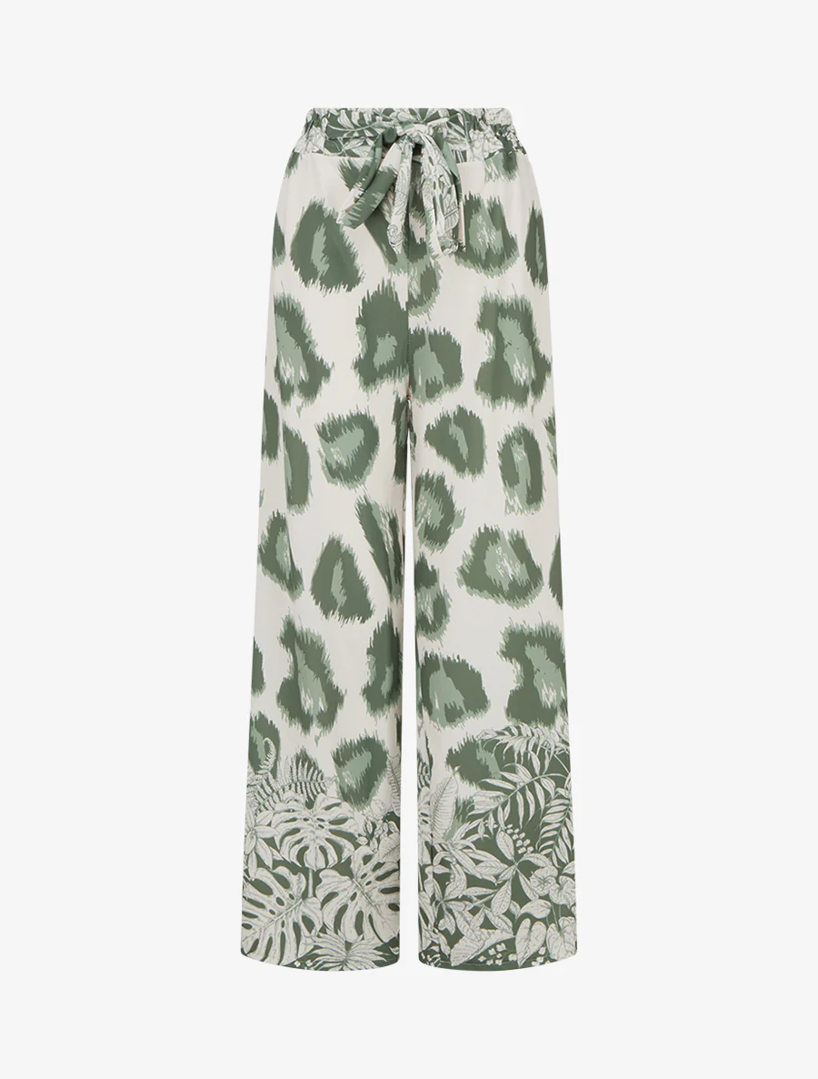 Luchtige broek met fantasieleopardprint - Kaki
