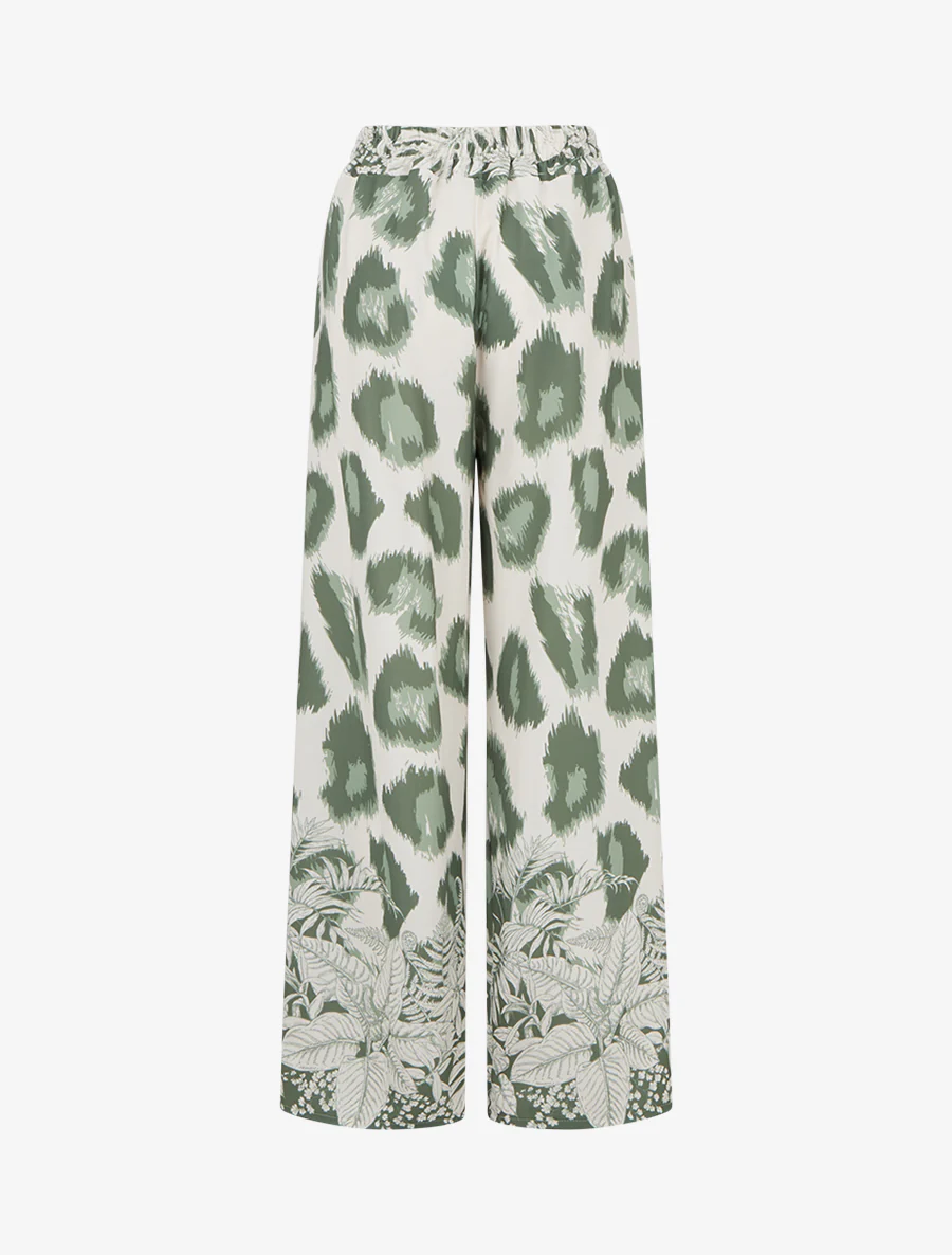 Luchtige broek met fantasieleopardprint - Kaki - Image 2