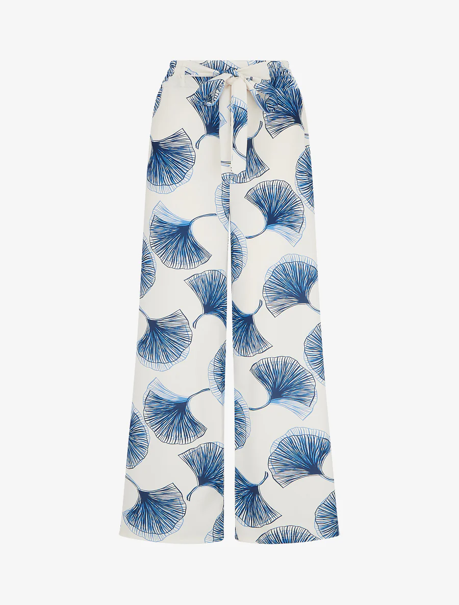 Luchtige broek met ginko-print - Marine