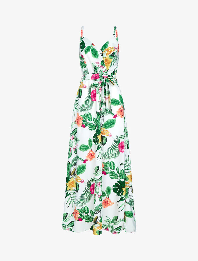 Luchtige jurk met tropische print - ecru
